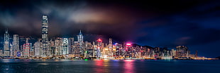 panoramic photography of city lights near body of water during night time, hongkong, china HD wallpaper