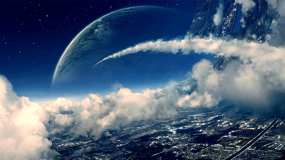 sky artwork, space, planet, artwork, science fiction HD wallpaper