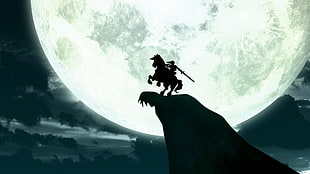 silhouette of man riding horse wallpaper, The Legend of Zelda, video games, Link