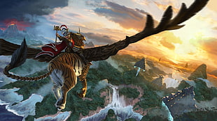 winged Tiger over mountain illustration