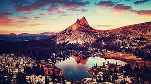 mountain near lake