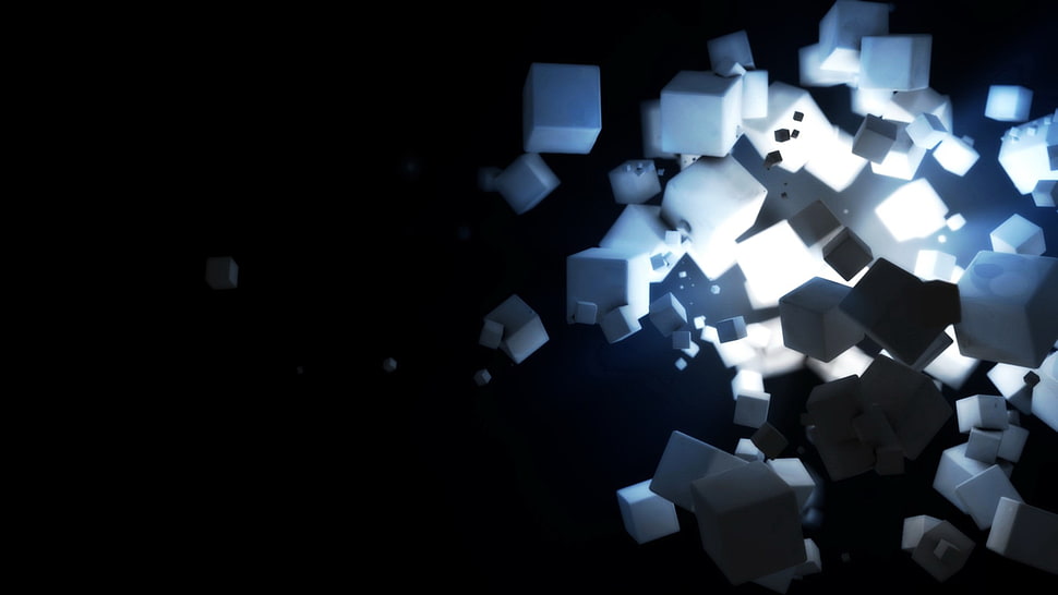 white cubes digital art, abstract, cube, dark HD wallpaper