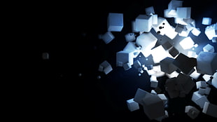 white cubes digital art, abstract, cube, dark
