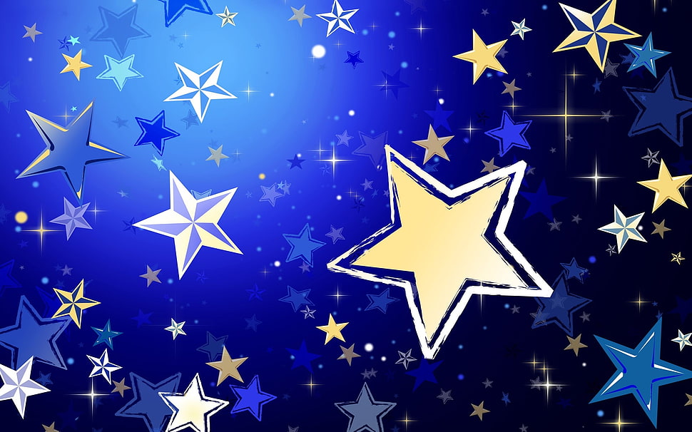 blue and silver stars illustration HD wallpaper