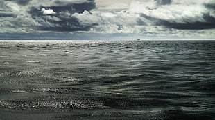 gray ocean, sea, nature, boat, clouds HD wallpaper