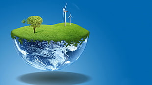 earth and windmill illustration HD wallpaper