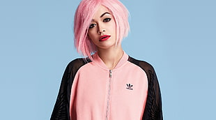 woman wearing pink and black Adidas zip-up jacket