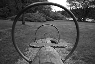 wooden seesaw, monochrome, playground