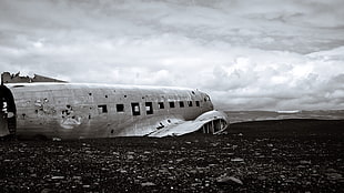 white and black wooden table, airplane, beach, Iceland, wreck