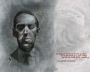 mans' face illustration, quote, Howard Phillips Lovecraft