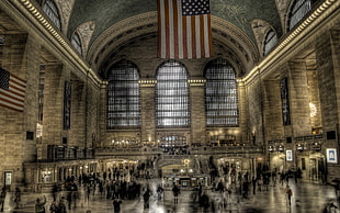 American flag, train station, HDR, long exposure HD wallpaper