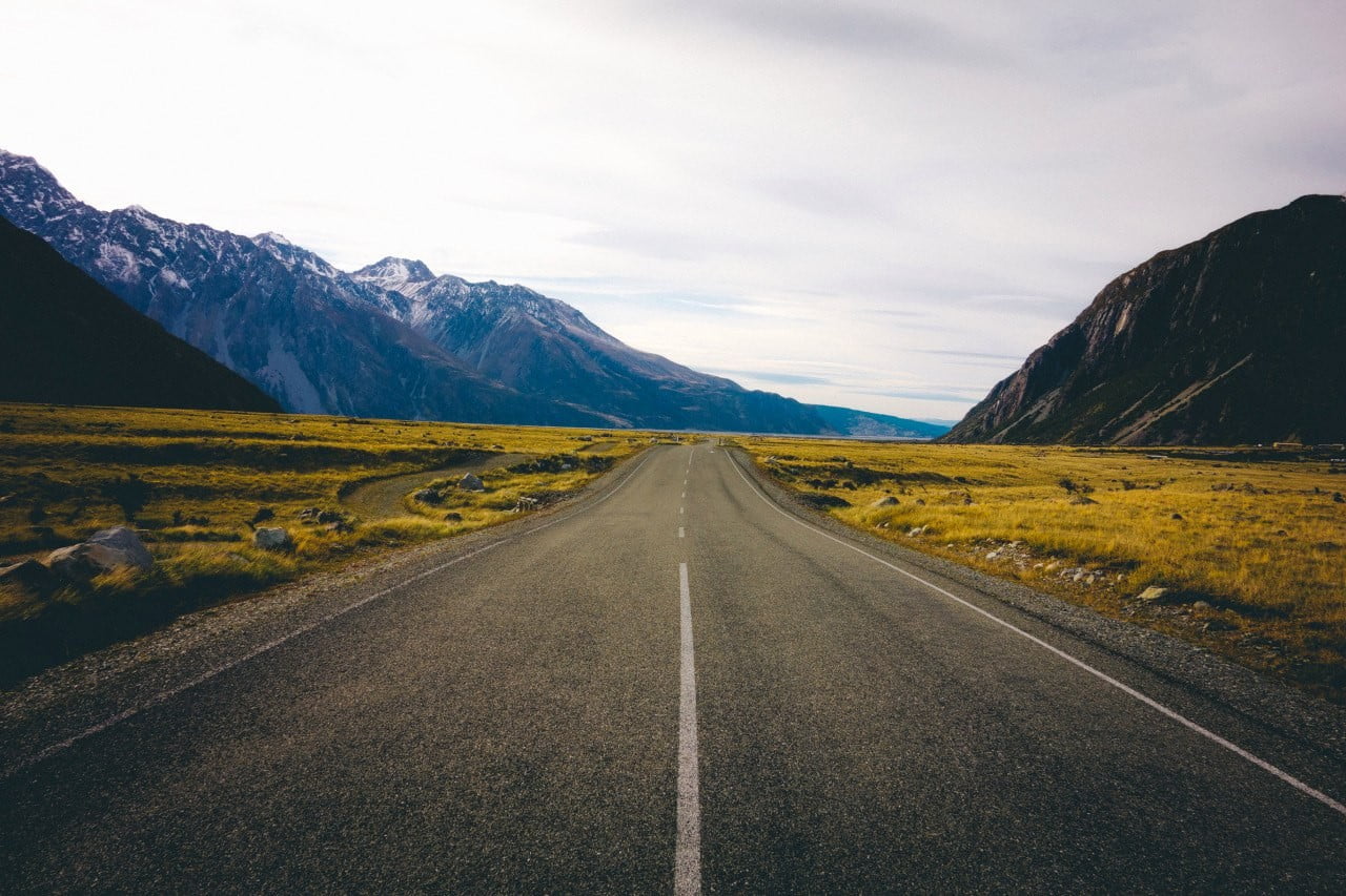 long photo of highway, nature, landscape, mountains, road