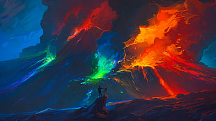 illustration of volcano HD wallpaper
