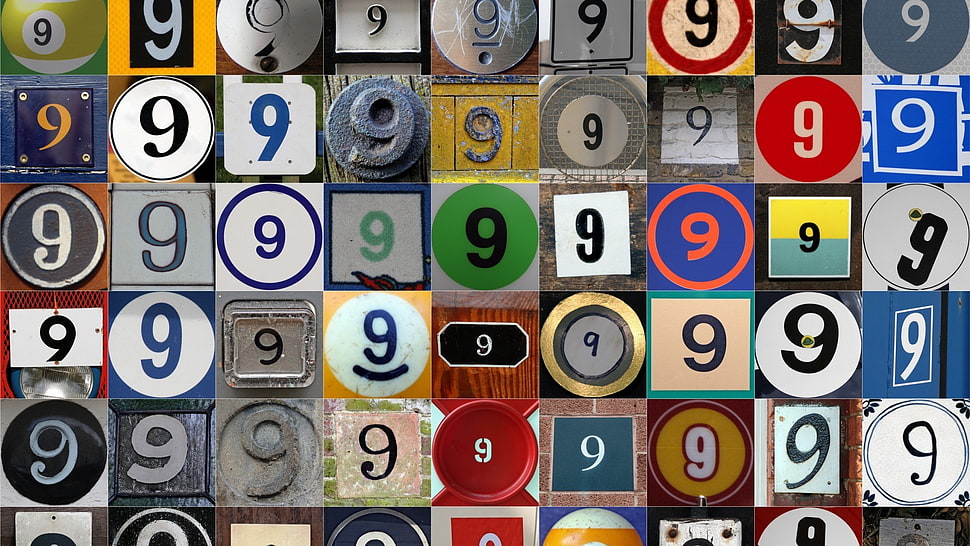 assorted nine sign digital wallpaper, numbers, collage HD wallpaper