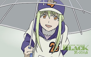 Darker Than Black yellow-haired character holding umbrella illustration