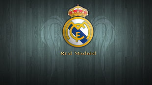 yellow and blue Real Madrid logo, Real Madrid