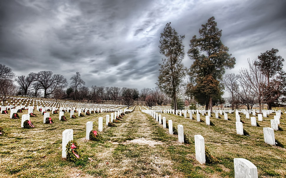 stock photography pf graveyard under cloudy sky HD wallpaper