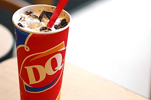 red and blue DQ ice cream cup