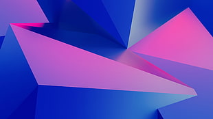 geometrical shapes blue and pink digital wallpaper, abstract, 3D