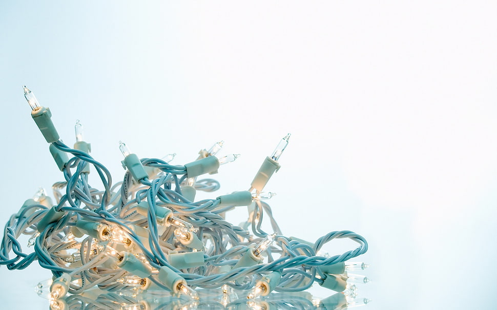 green string lights, New Year, snow HD wallpaper