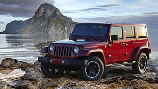 red off road vehicle, Jeep Wrangler, car