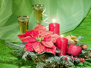 red pillar candles and decors set