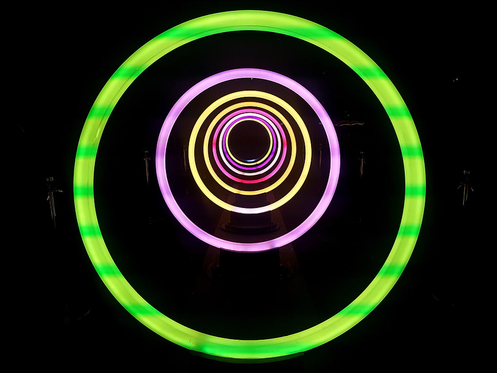 round purple, yellow, and green light decor HD wallpaper