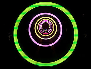 round purple, yellow, and green light decor