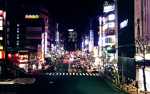 concrete building, Japan, night, city lights, cityscape
