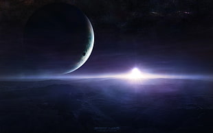 moon digital art, space, galaxy