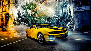 yellow and black sports car digital wallaper, car, Chevrolet Camaro Bumblebee
