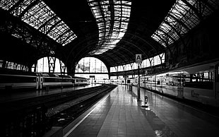 subway grayscale photo, train, train station, Barcelona HD wallpaper