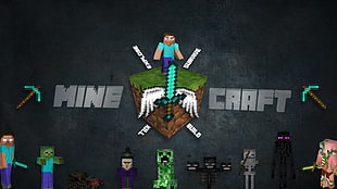 Mine Craft wallpaper, Minecraft, Herobrine, sword, Steve