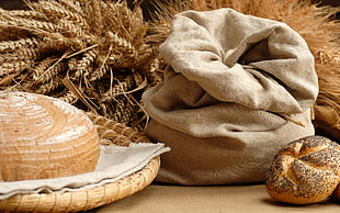 sack of wheat and breads HD wallpaper