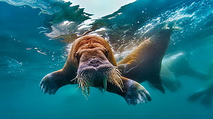 brown walrus, Bing, photography, nature