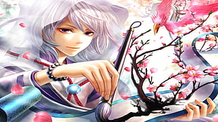 man wearing white robe holding paint brush anime digital wallpaper, anime boys, anime