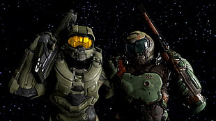 two characters in brown armored suits digital wallpaper, Source Filmmaker, Halo 5: Guardians, Master Chief, Doom 4