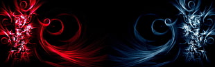 blue and red flame illustration, digital art, fire, ice HD wallpaper