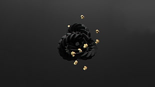 black leather wreath, 3d object , gold, minimalism