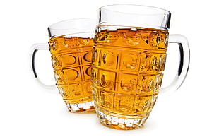 two glass beer mugs HD wallpaper