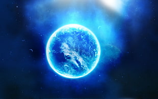 blue planet illustration, space art, space, planet, glowing HD wallpaper
