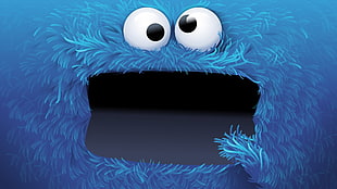 white and blue Elmo face, eyes, Cookie Monster, face, blue