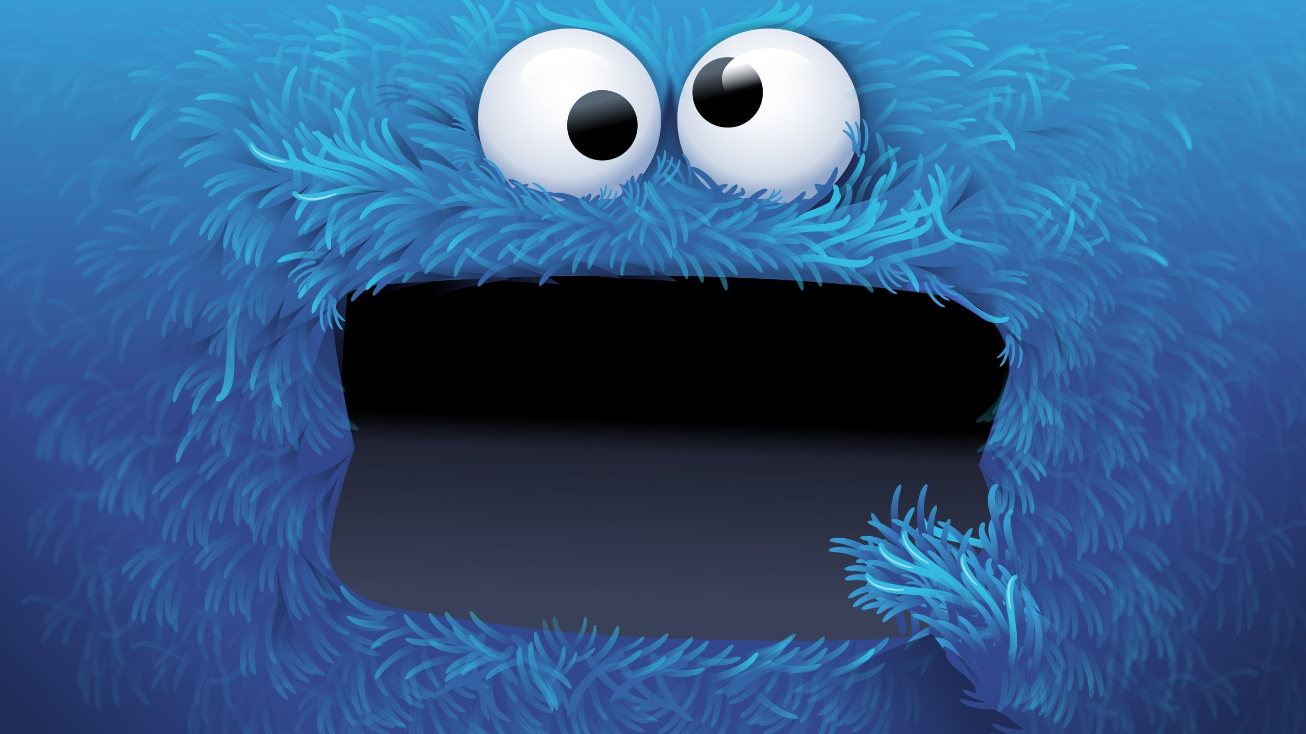 white and blue Elmo face, eyes, Cookie Monster, face, blue