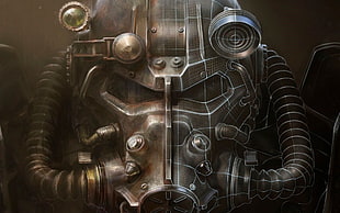 black steel helmet illustration, video games, Fallout 4, power armor, Fallout