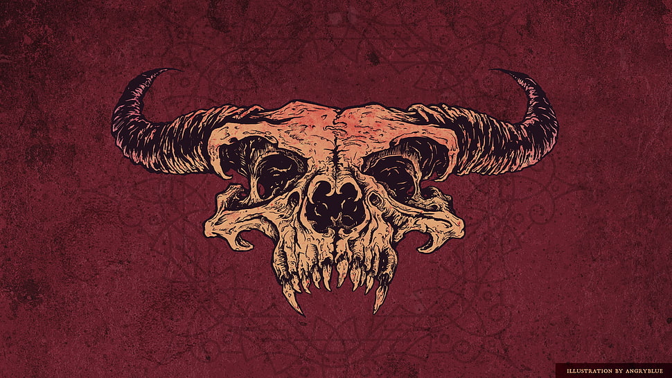 animal skull illustration, skull, demon, satanic, horns HD wallpaper
