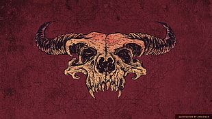 animal skull illustration, skull, demon, satanic, horns