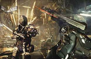 PC game digital wallpaper, Deus Ex, weapon, cyberpunk, science fiction