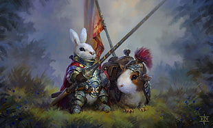 Rabbit and Hamster knight digital poster HD wallpaper