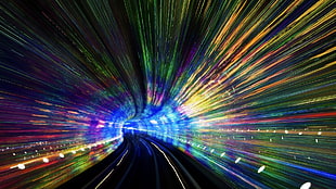 multicolored underground tunnel illustration, subway, tunnel, colorful, motion blur HD wallpaper