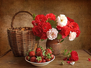 white and red flower vase